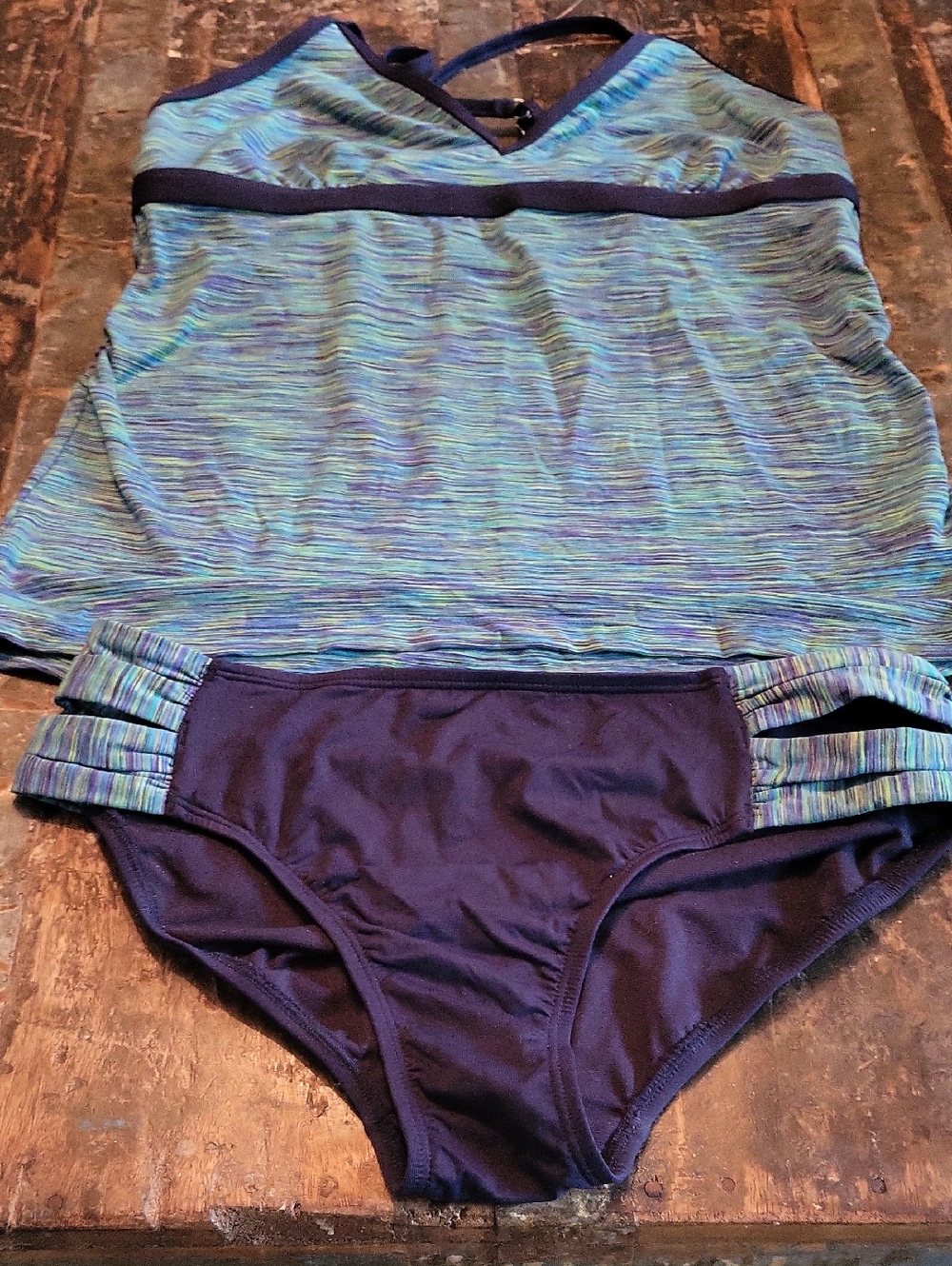 Athleta Multicolor Space-Dye Swim Top with Solid Purple Bottom